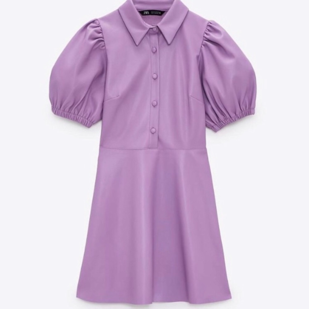Zara Faux Leather Puff Sleeve Lilac Dress